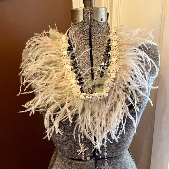 Anthro Ostrich feather and bead necklace - Picture 2 of 2